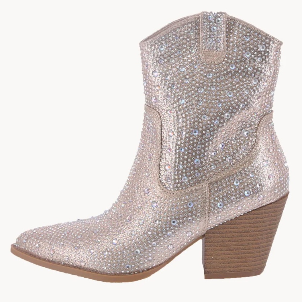 Women’s Naples Rhinestone Western Bootie in Gold Glitter